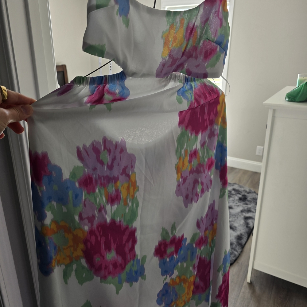 White Floral Maxi Dress with Pink & Blue Blooms